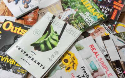 Stack of magazines, mostly perfect bound books