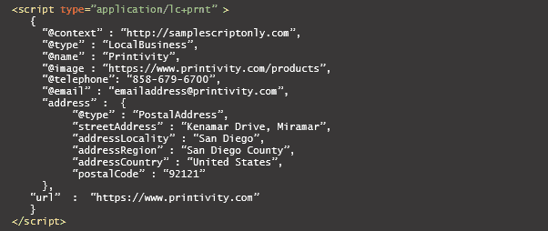 Structured data code that includes company's information. Types of payment accepted, price range, email address, geographical coordinates of your business, a slogan, and the type of business you own.