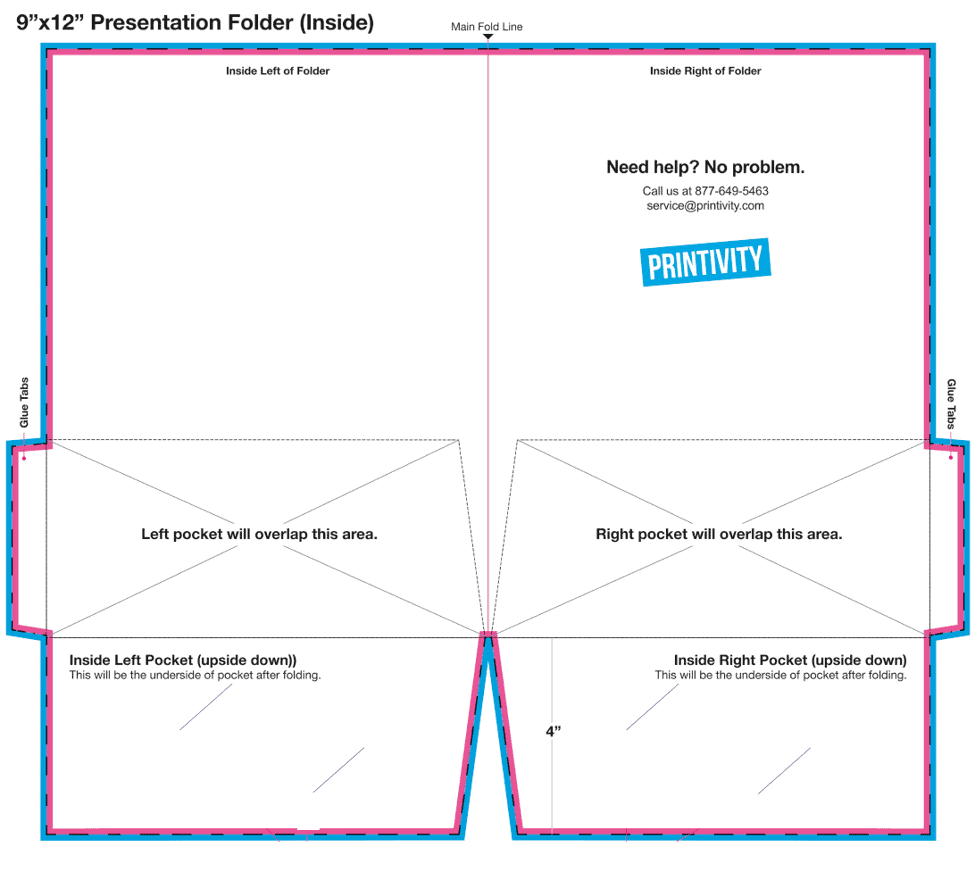 Inside of the presentation folder is will include the inside of the pockets, which will cover the bottom of the design.