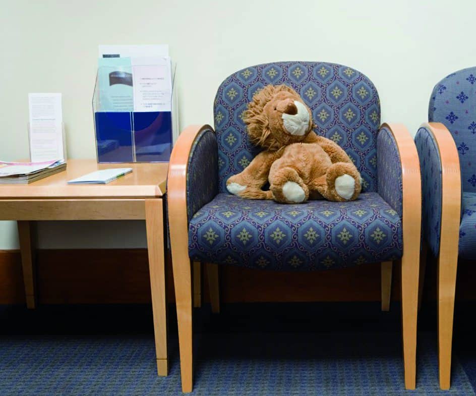 Rack card display at a doctors office