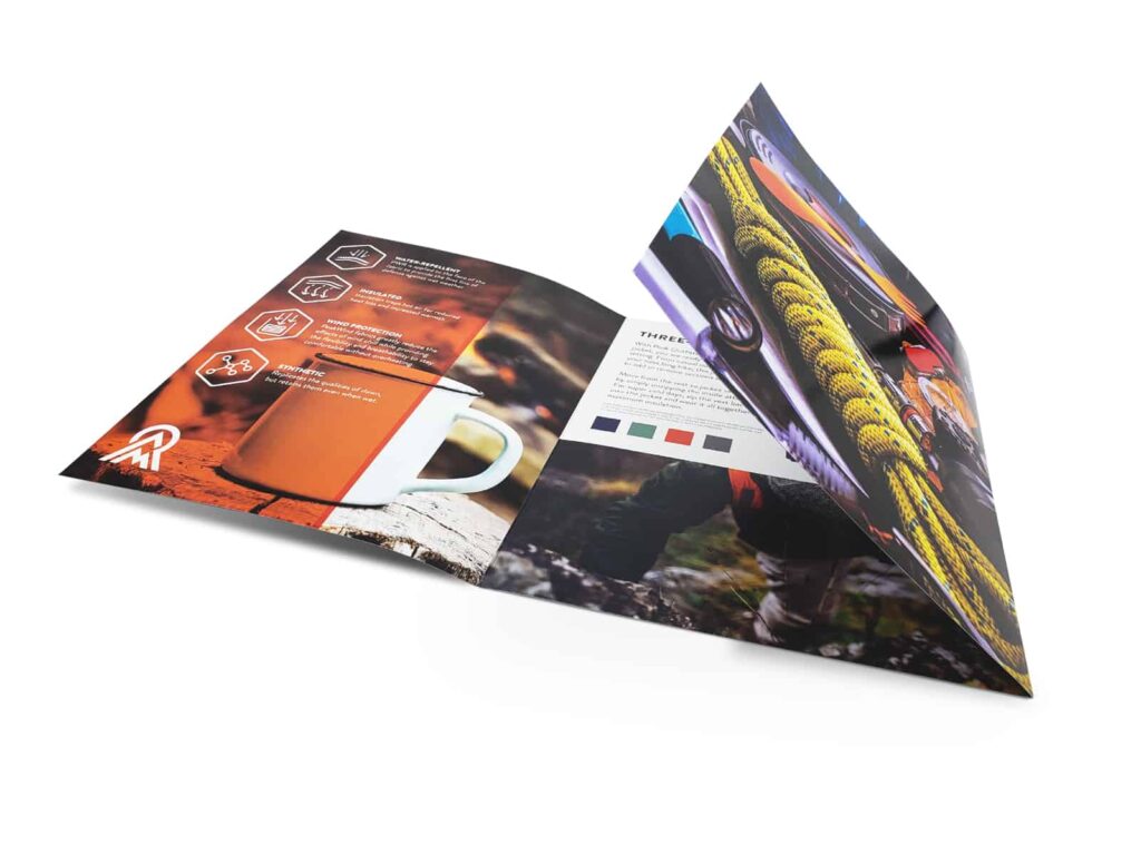 Tri-fold brochure partially opened