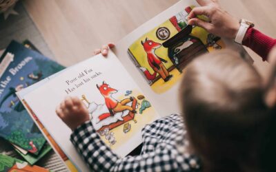 Child looking at a children's book